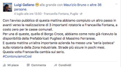 L'annuncio incriminato sul profilo dell'assessore Galiano (poi copiato dal sindaco) 